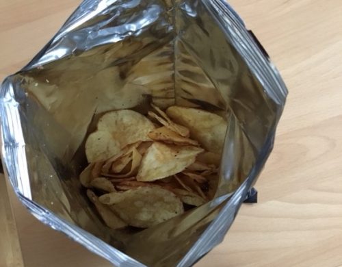 crisps in plastic packaging