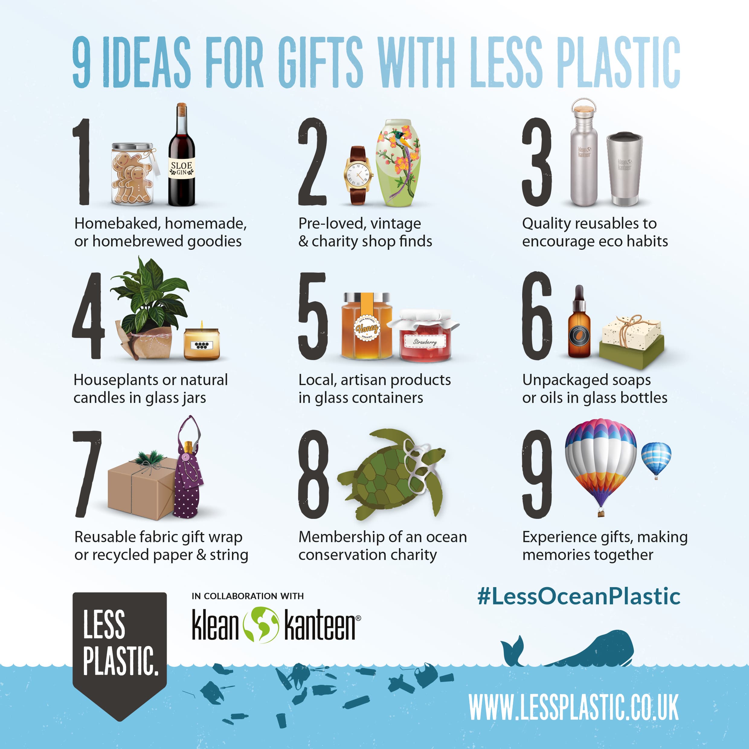 9 ideas for gifts with less plastic infographic